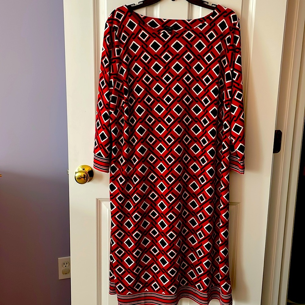 Talbots jersey Geometric Red and Black Dress